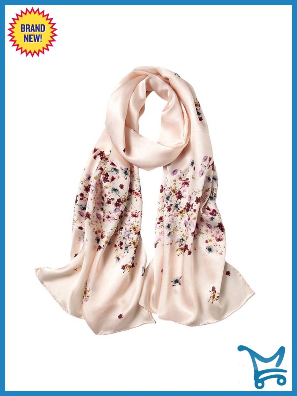 100% Mulberry Silk Floral Scarf for Women - Long Satin Shawl Hair Wrap